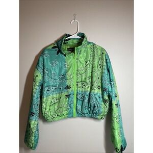 Hujoin Ladies XL Cropped Puffer Jacket Bandana-Style Print Snap Pockets